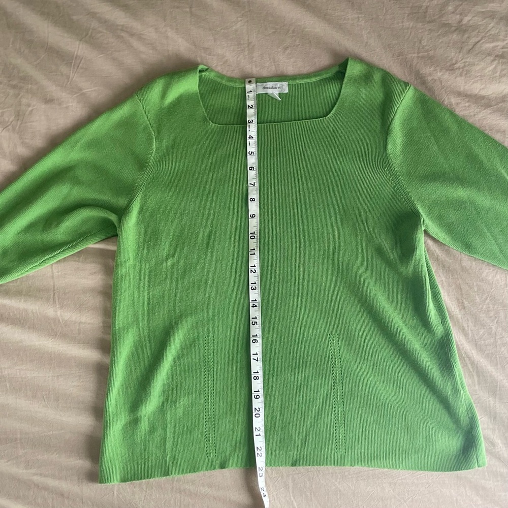 Lime Green Dressbarn 3/4 Sleeve Square Neck Soft Cotton Blend Sweater Top Blouse - Picture 2 of 8